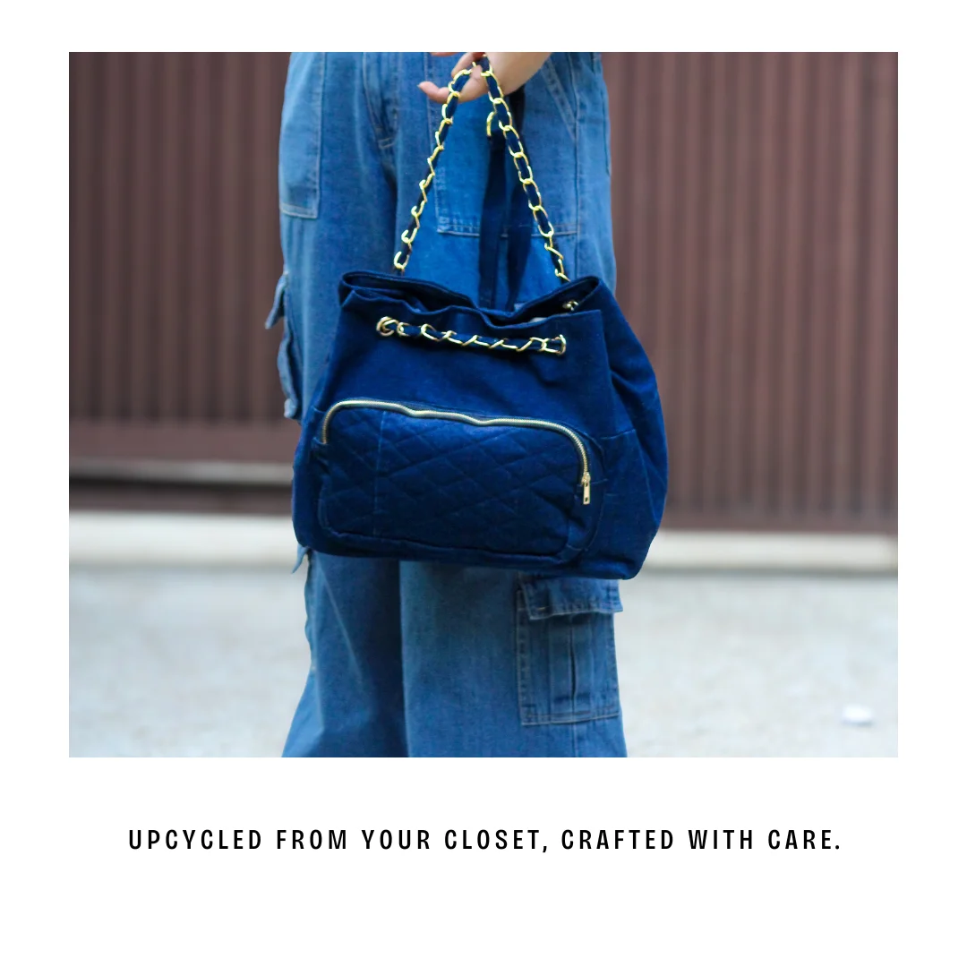 Quilted Drawstring Denim Bag