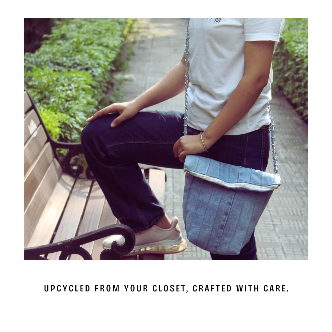 Pleated Denim Sling Bag