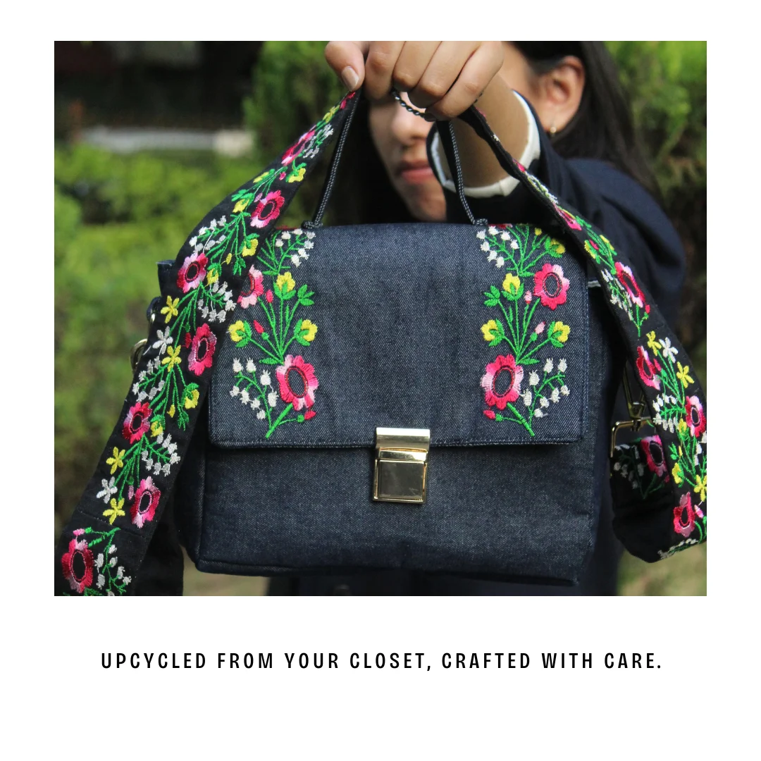 Upcycled Denim Floral Harmony Handbag