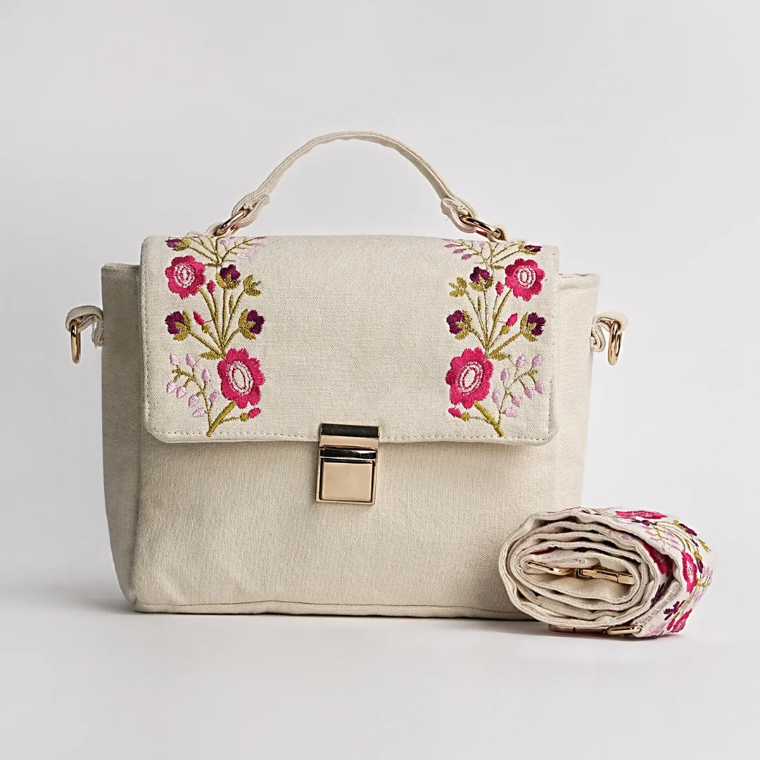 Upcycled Denim Floral Harmony Handbag