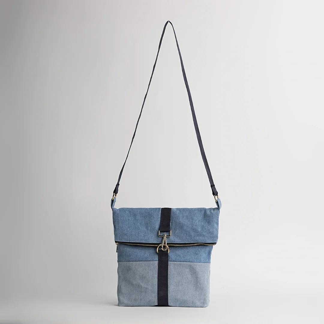 Fold-Over Denim Messenger Bag