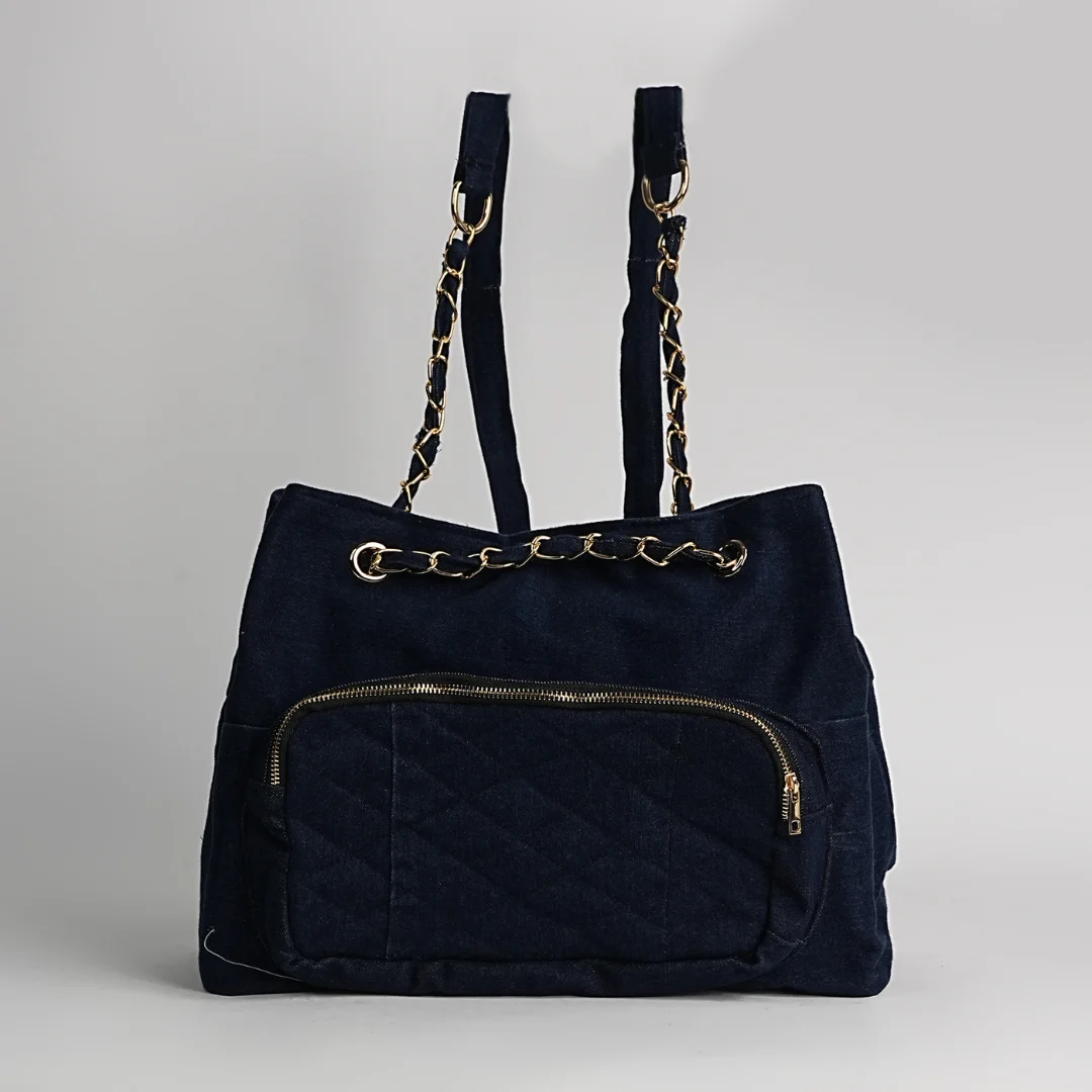 Quilted Drawstring Denim Bag