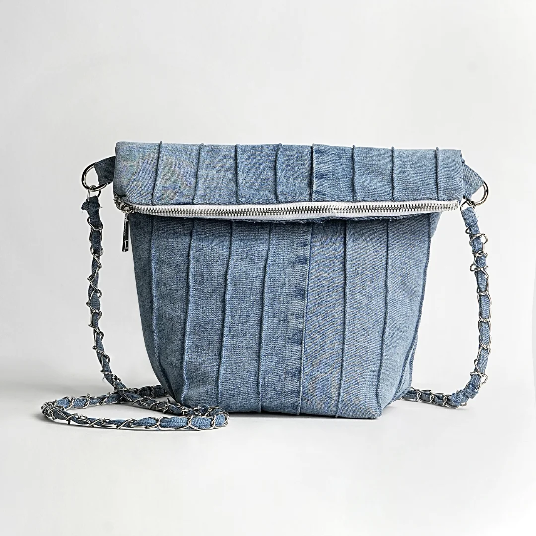 Pleated Denim Sling Bag